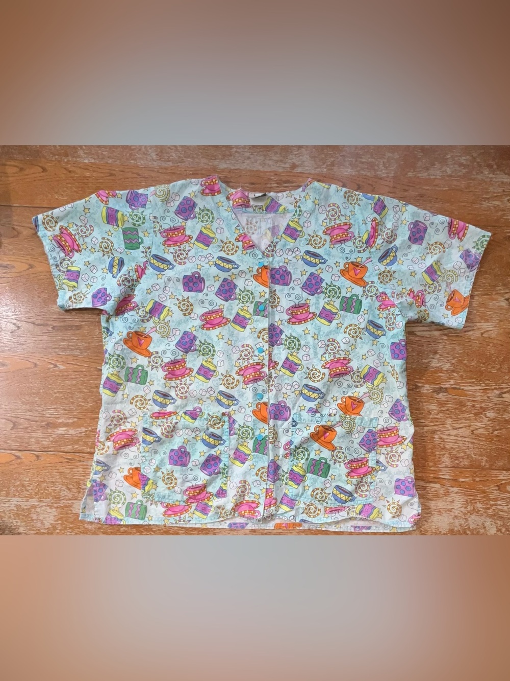 Vintage 90s Cottonality bright print button-up scrub jacket Size L/XL
